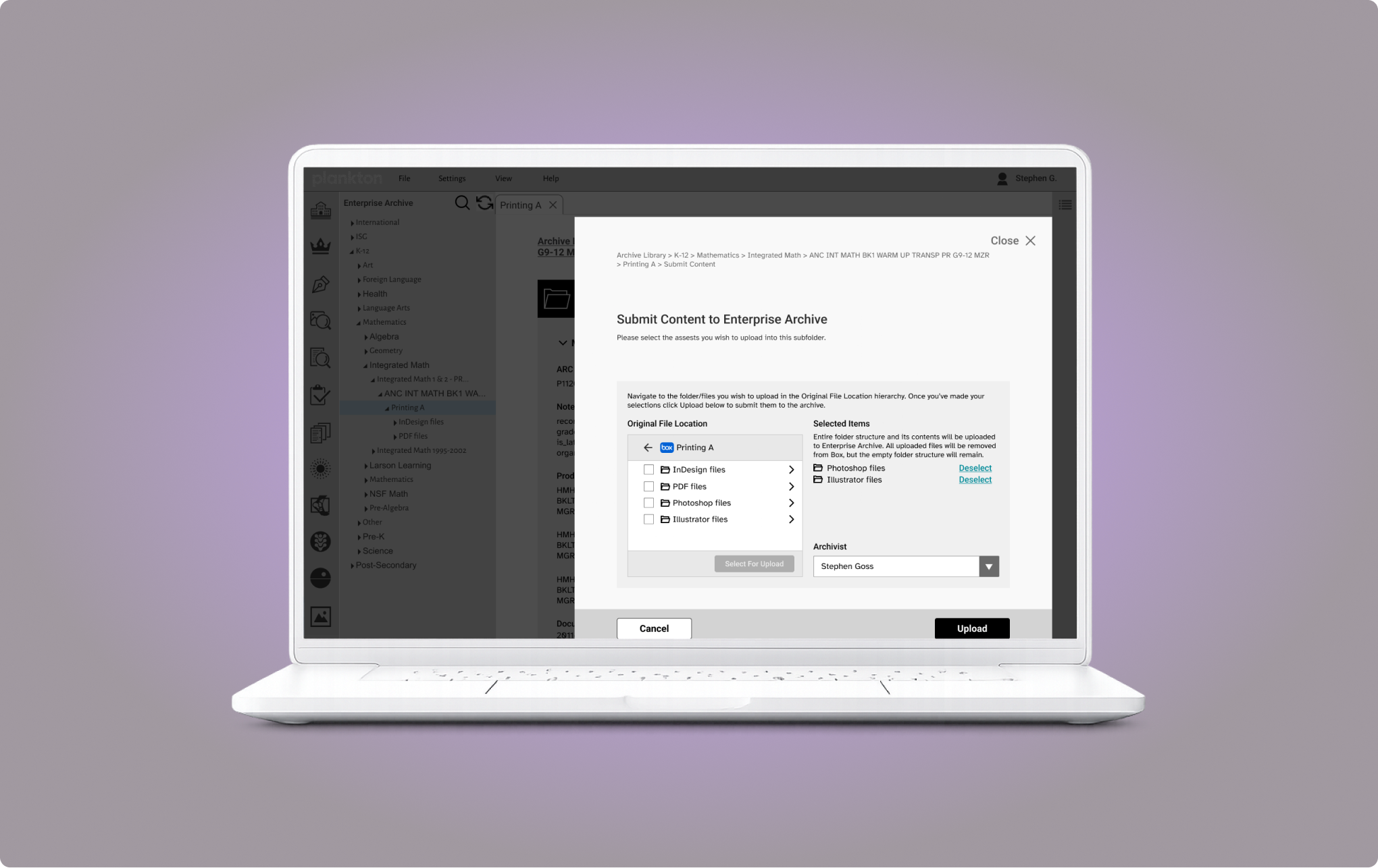Enterprise Archive upload flow screen 2