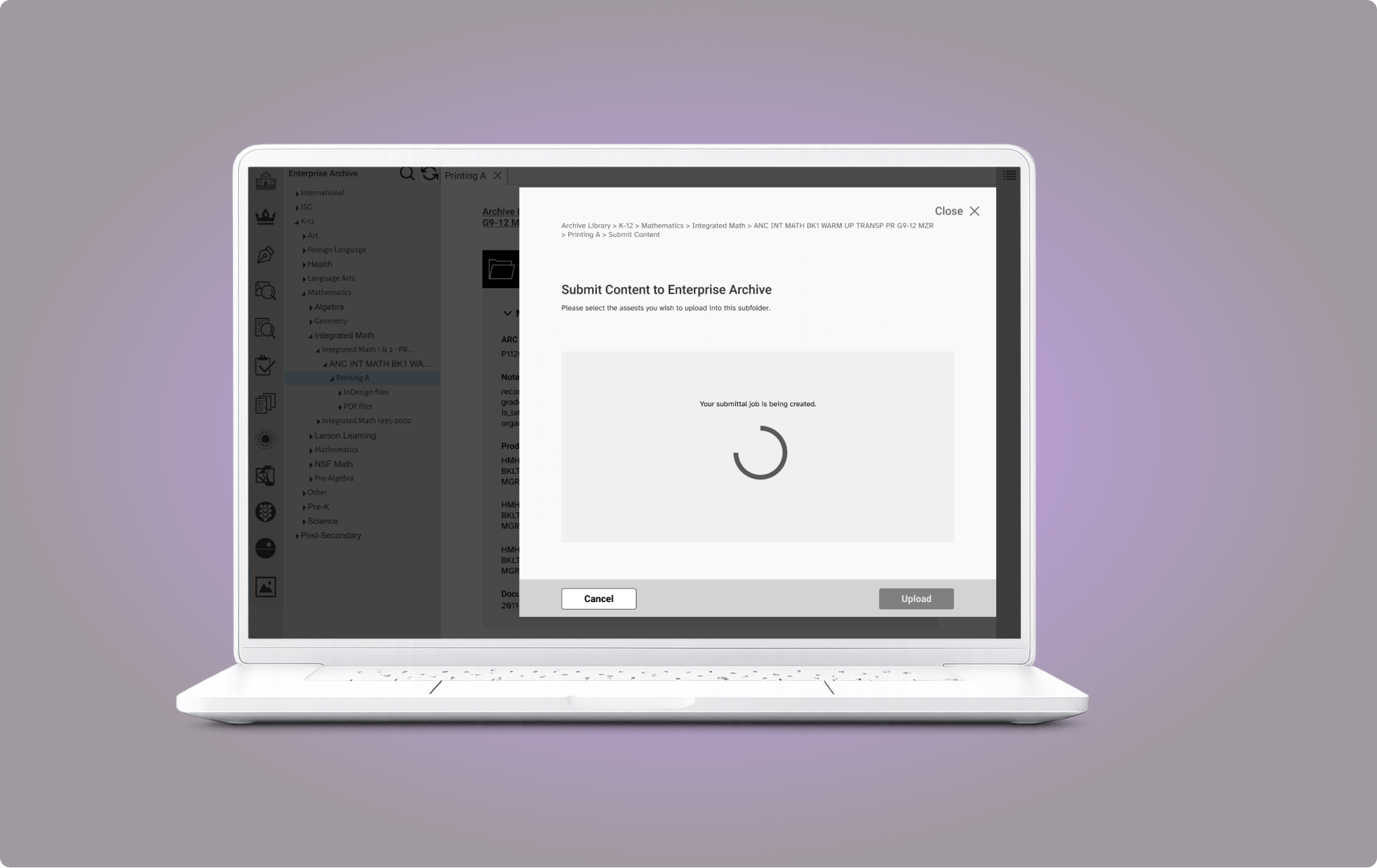 Enterprise Archive upload flow screen 3
